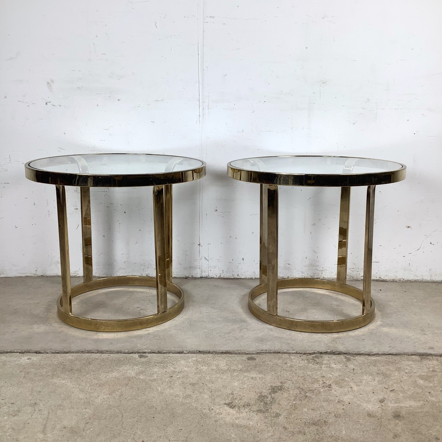 Vintage Brass and Glass Side Tables– Pair - image-2