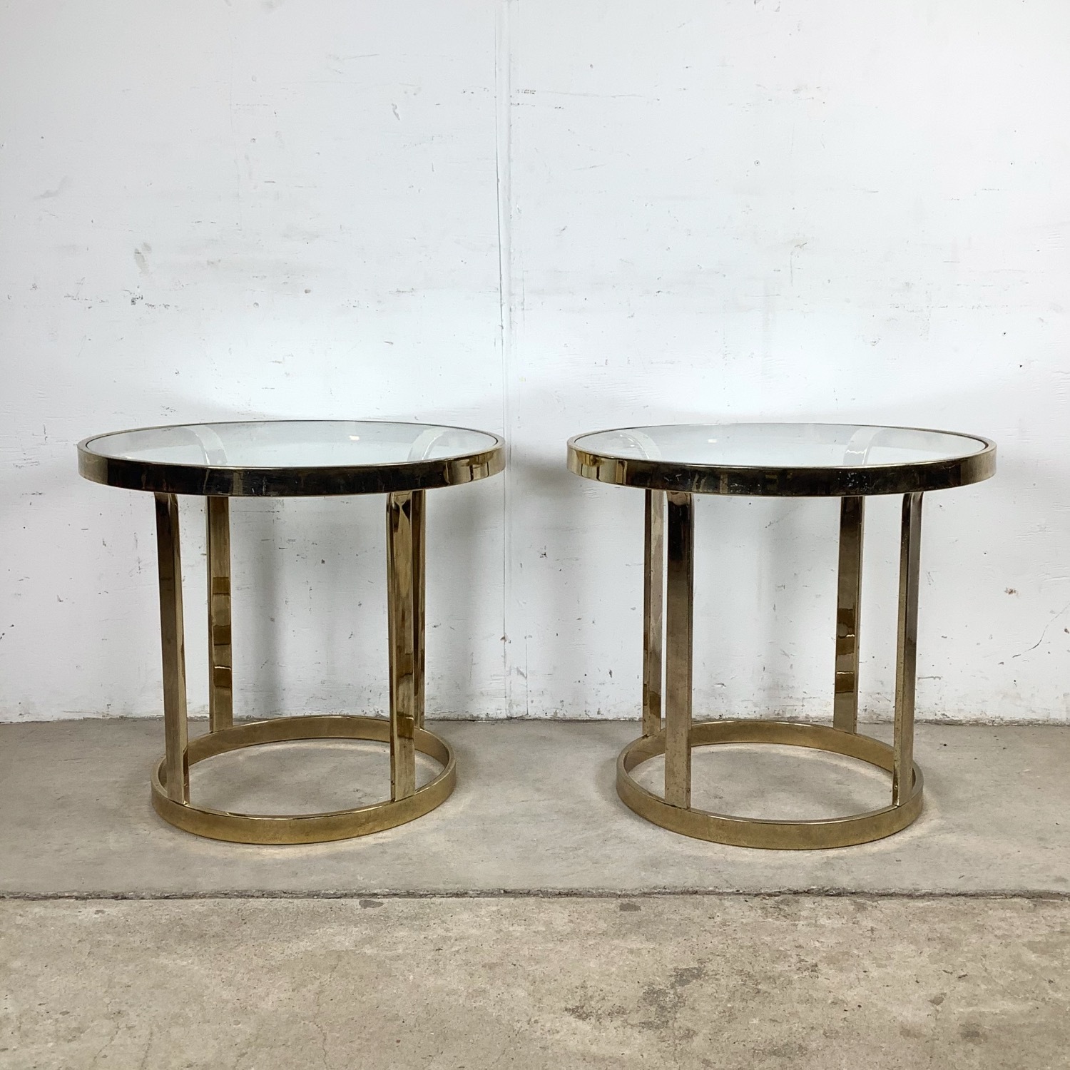 Vintage Brass and Glass Side Tables– Pair - image-0