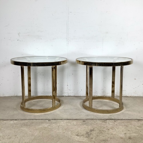Used Vintage Brass and Glass Side Tables– Pair for sale on AptDeco