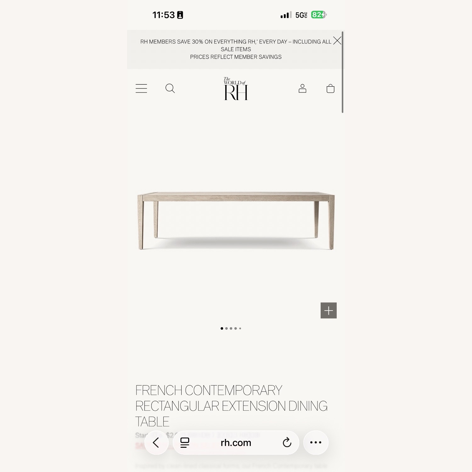 Restoration Hardware French White Oak Dining Table - image-11