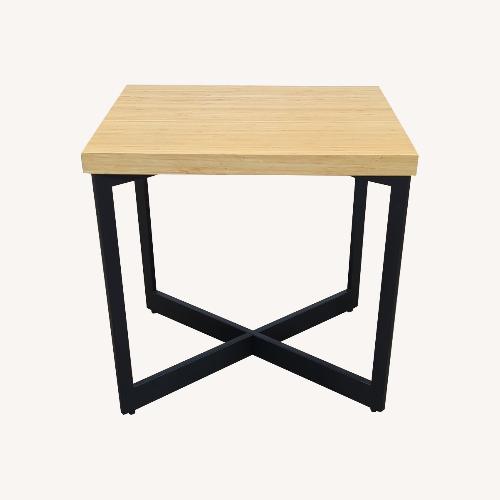 Used Bamboo Top End Table on a Metal Base	 for sale on AptDeco