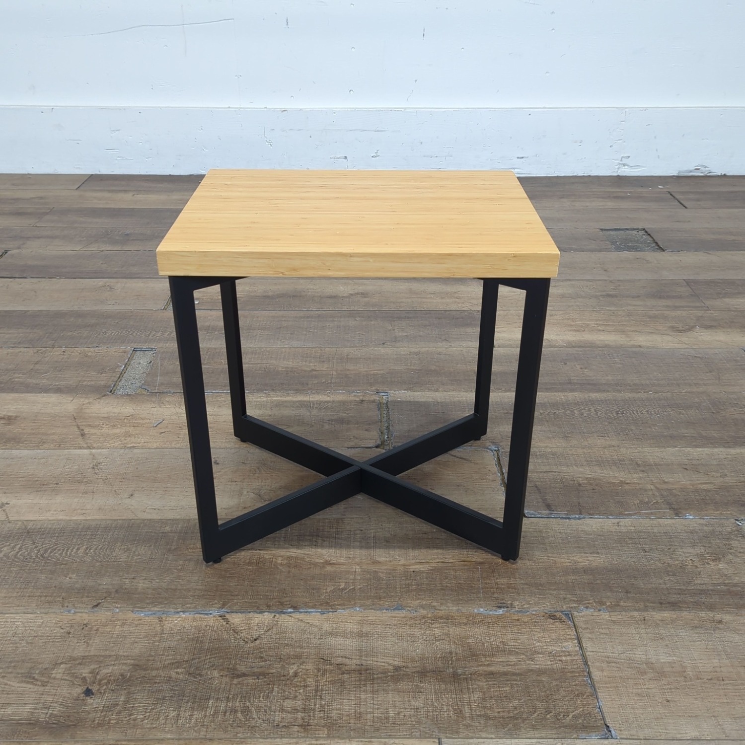 Bamboo Top End Table on a Metal Base - image-0