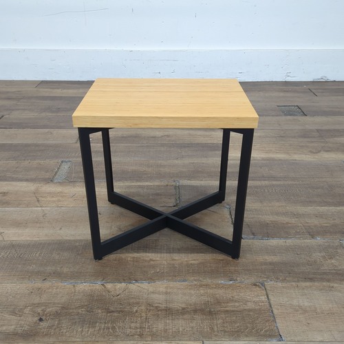 Used Bamboo Top End Table on a Metal Base	 for sale on AptDeco