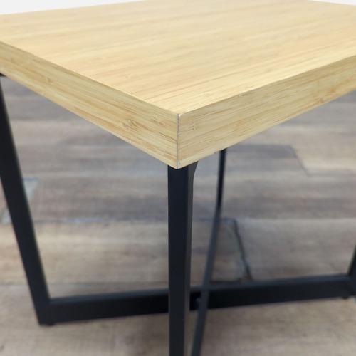 Used Bamboo Top End Table on a Metal Base	 for sale on AptDeco