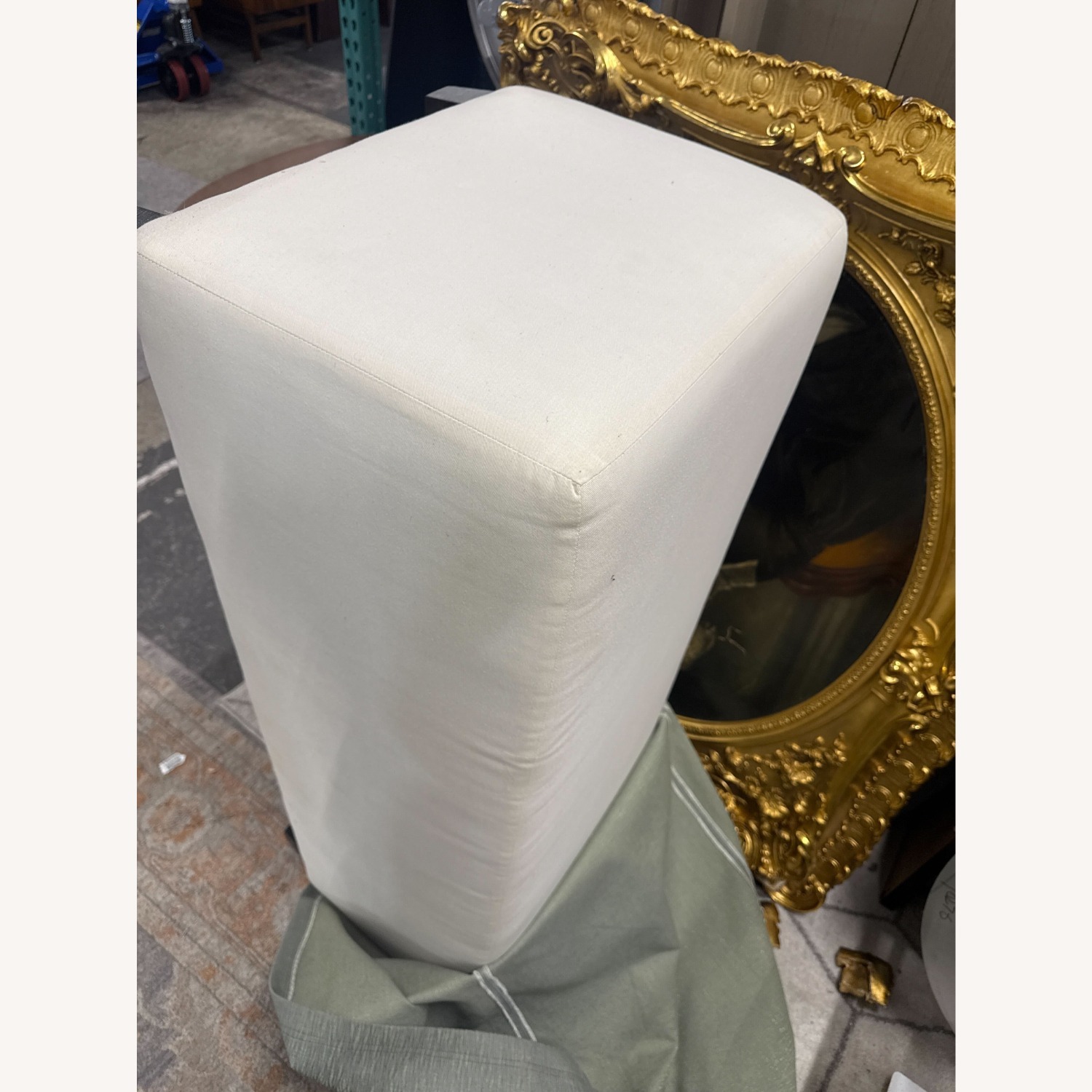 Slip Covered Ottoman on Wood Feet	 - image-3