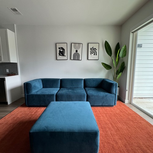 Used West Elm Arianna Ink Blue Velvet Modular for sale on AptDeco