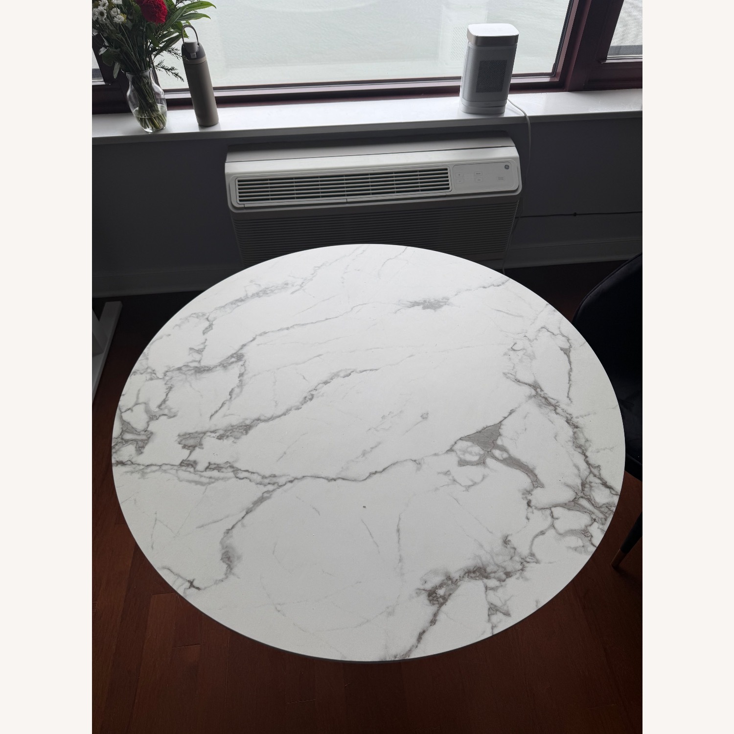 White Wood Dining Table with Marble Finish  - image-2