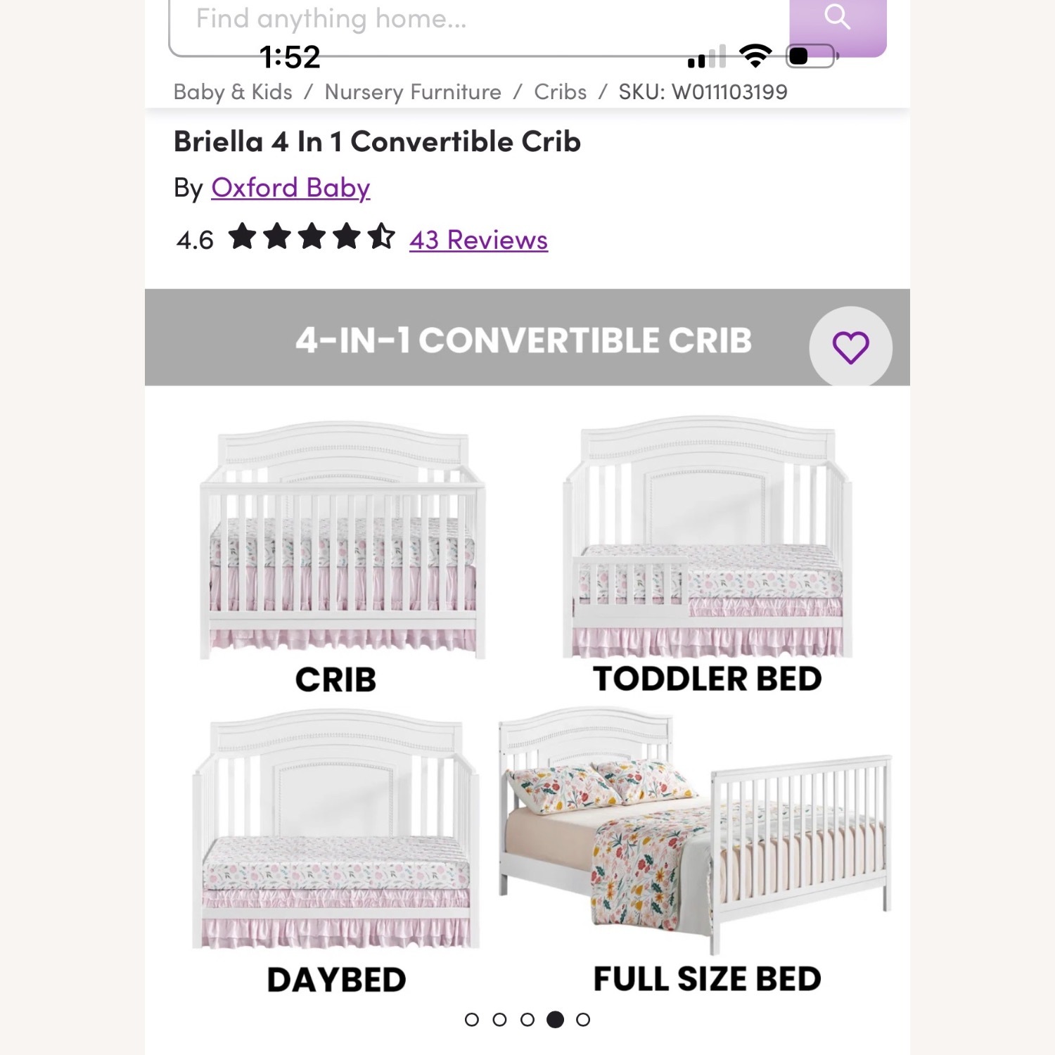 Briella 4-1 Convertible Crib White Wood Crib - image-3