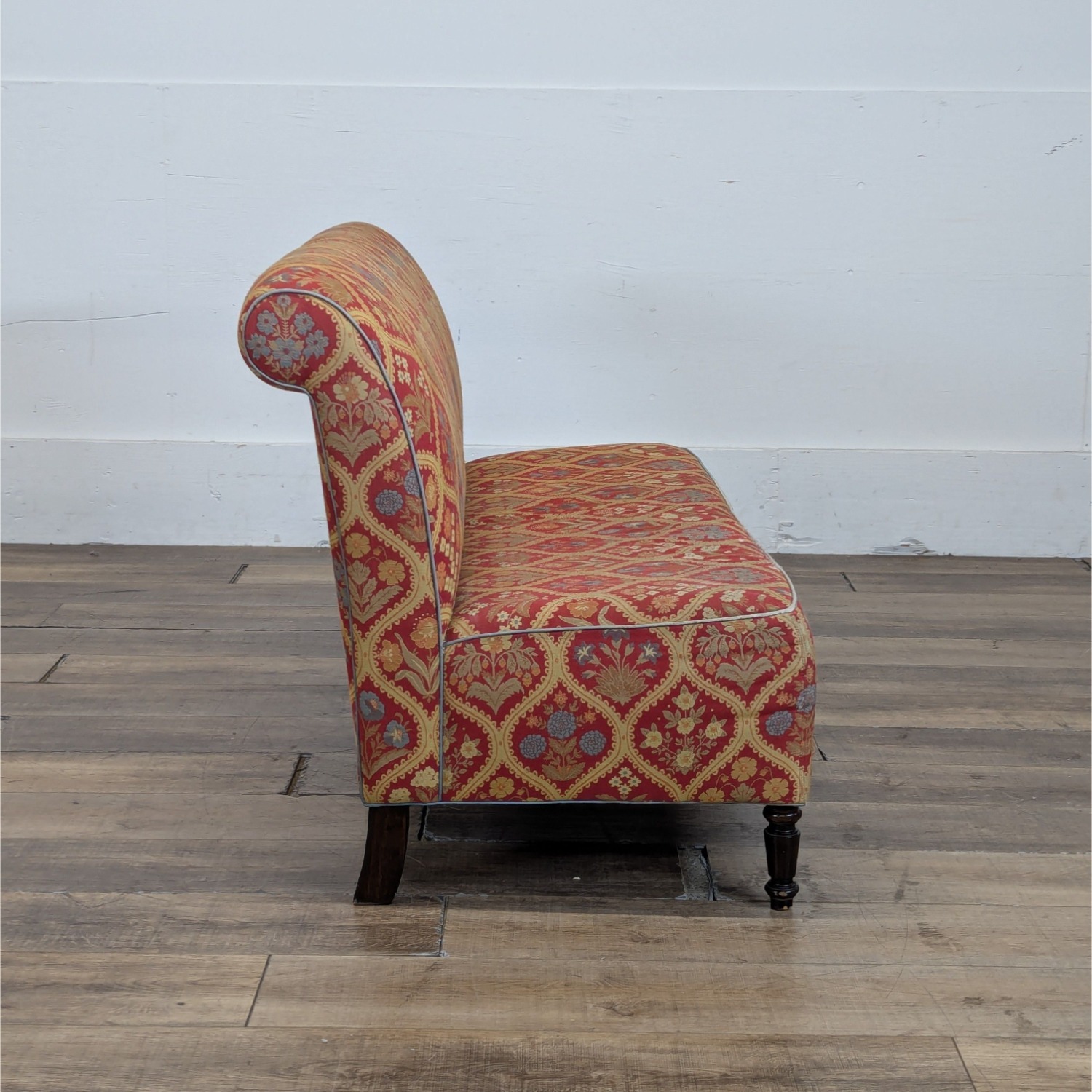 Bench with Rolled Back and Piping on Wood Legs	 - image-3