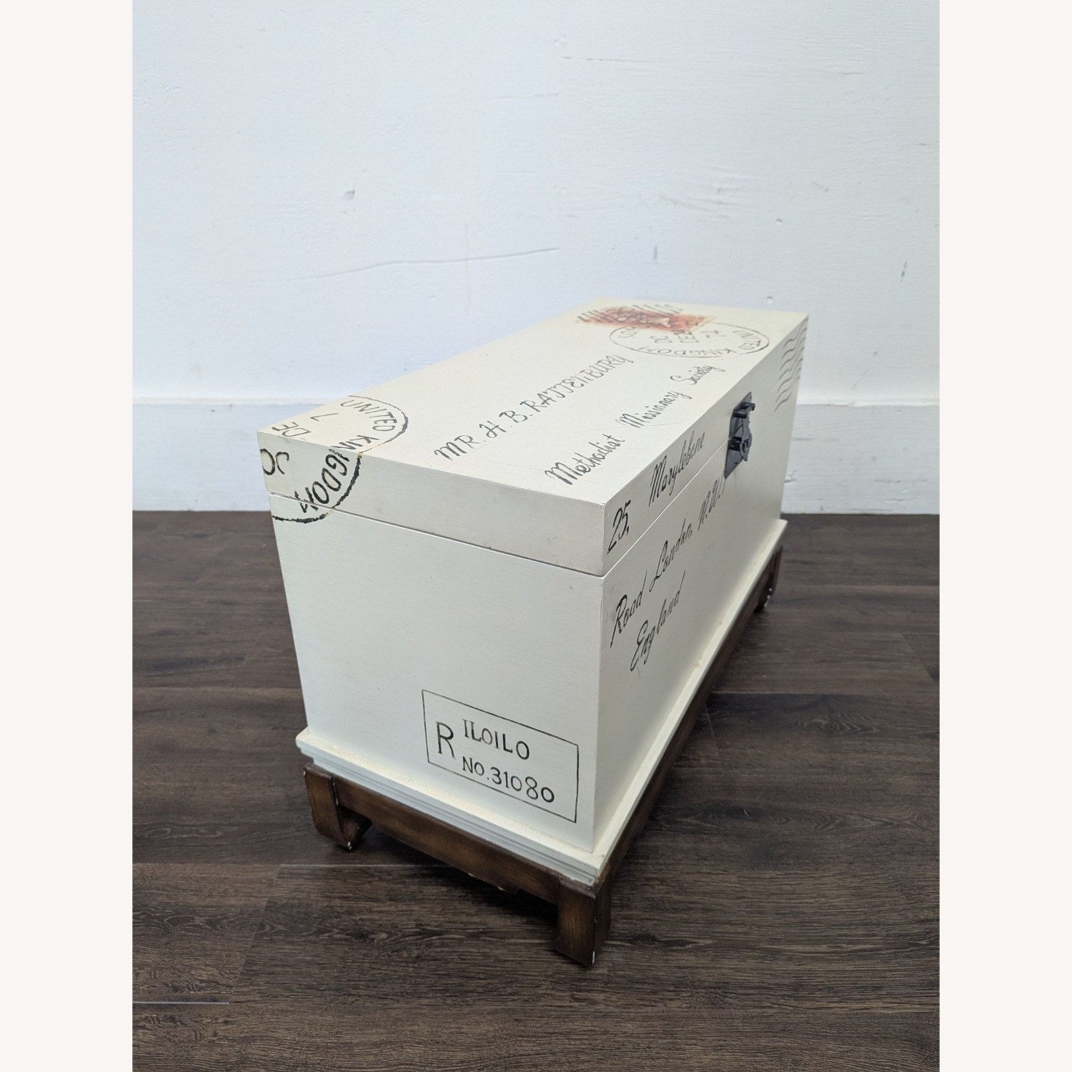 Postage Motif Wood Storage Trunk on Stand	 - image-6