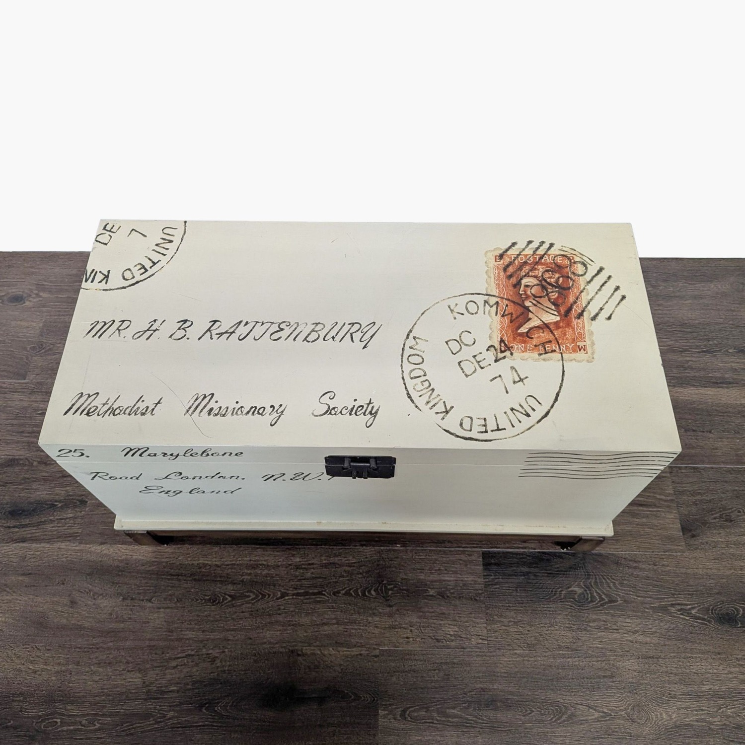 Postage Motif Wood Storage Trunk on Stand	 - image-2
