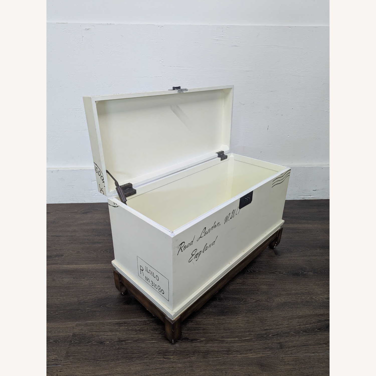 Postage Motif Wood Storage Trunk on Stand	 - image-7