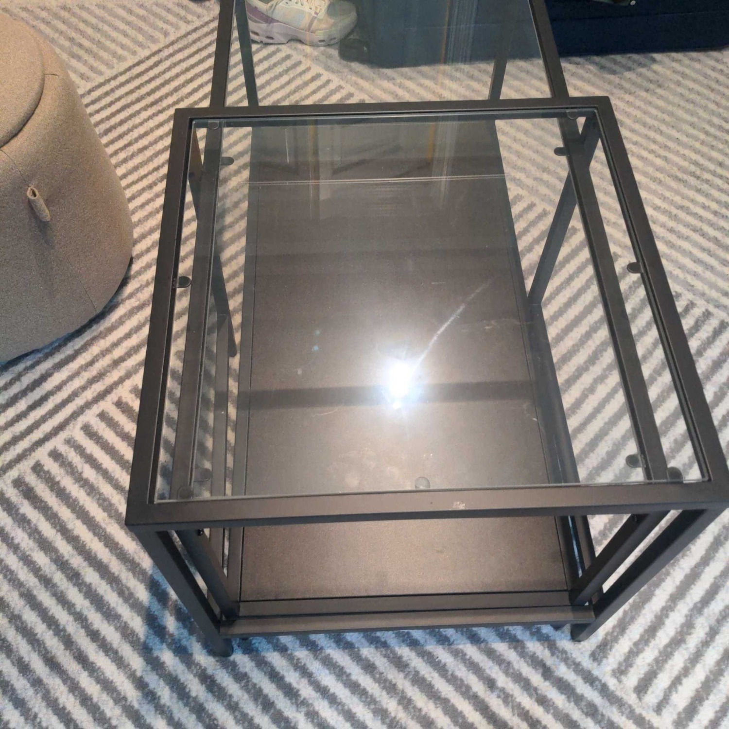 Glass Top Metal Coffee Table with Shelf - image-1