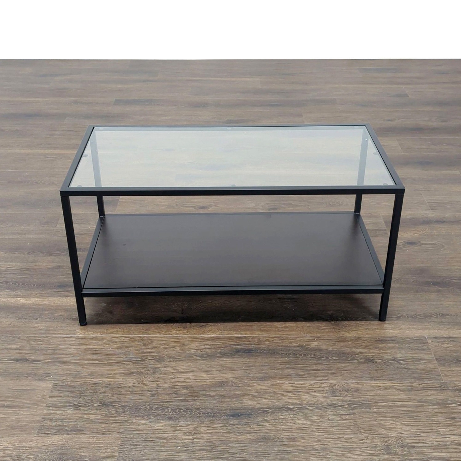 Glass Top Metal Coffee Table with Shelf - image-2