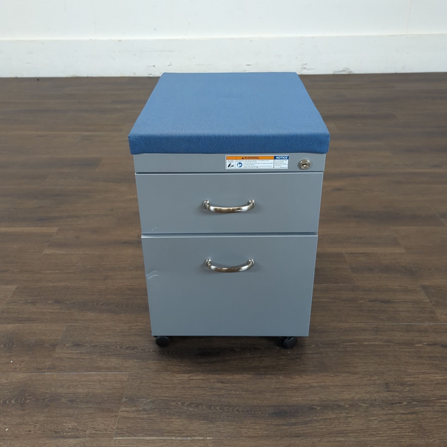 2-Drawer Mobile File Cabinet with Blue Cushion Top - image-0