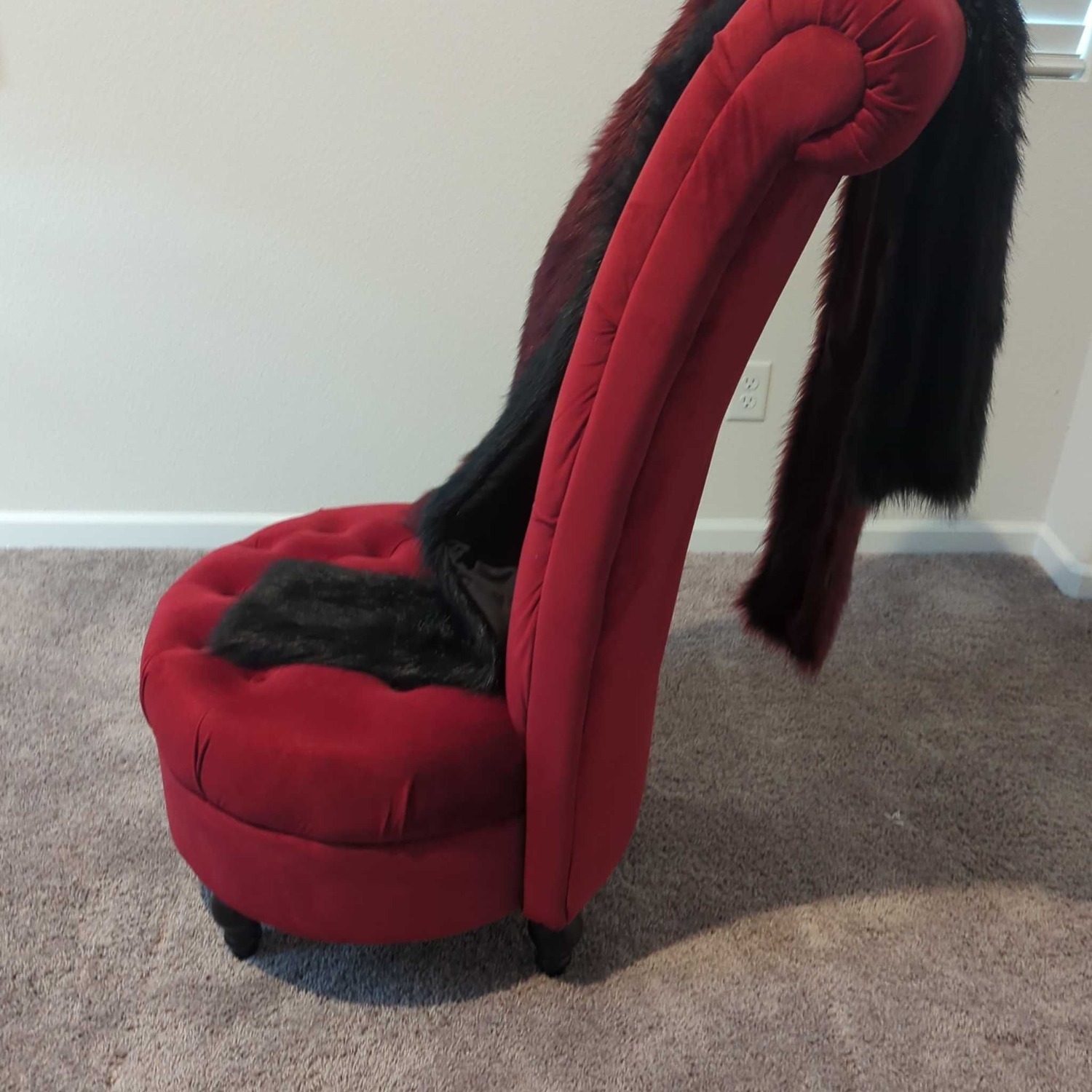 Modern High Back Accent Chair in Red Velvet - image-1