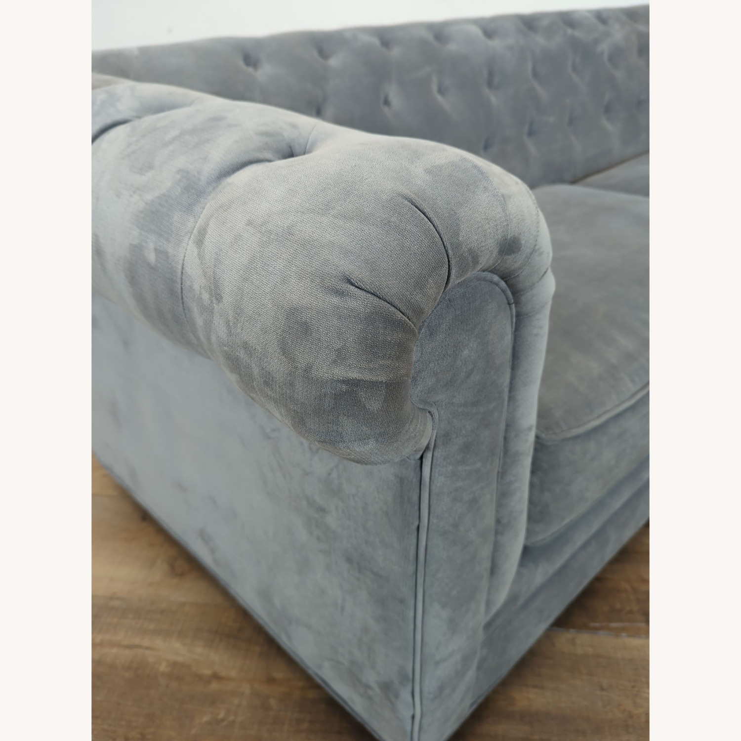 Macy's 3-Seat Tufted Velvet Sofa in Light Blue - image-5