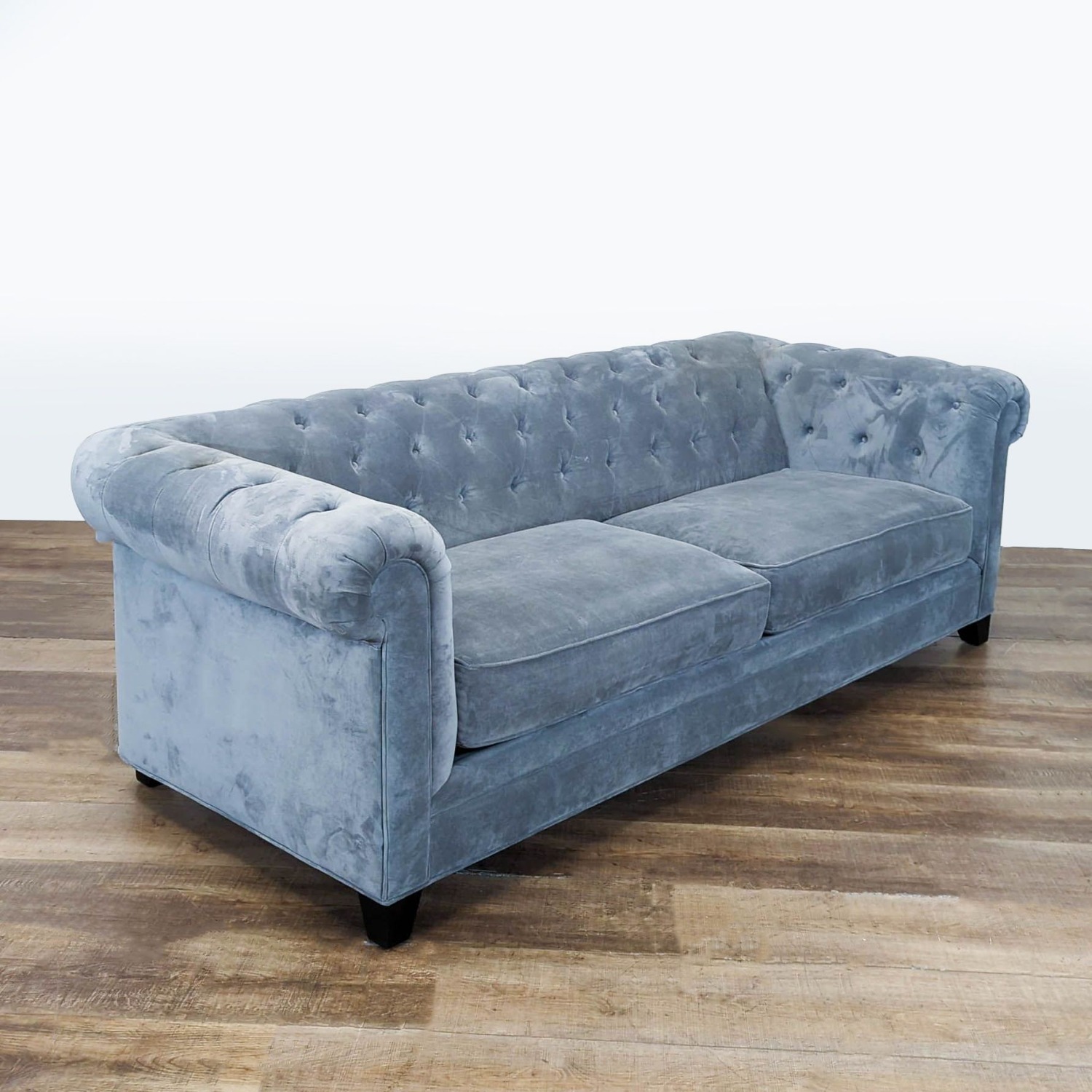 Macy's 3-Seat Tufted Velvet Sofa in Light Blue - image-1