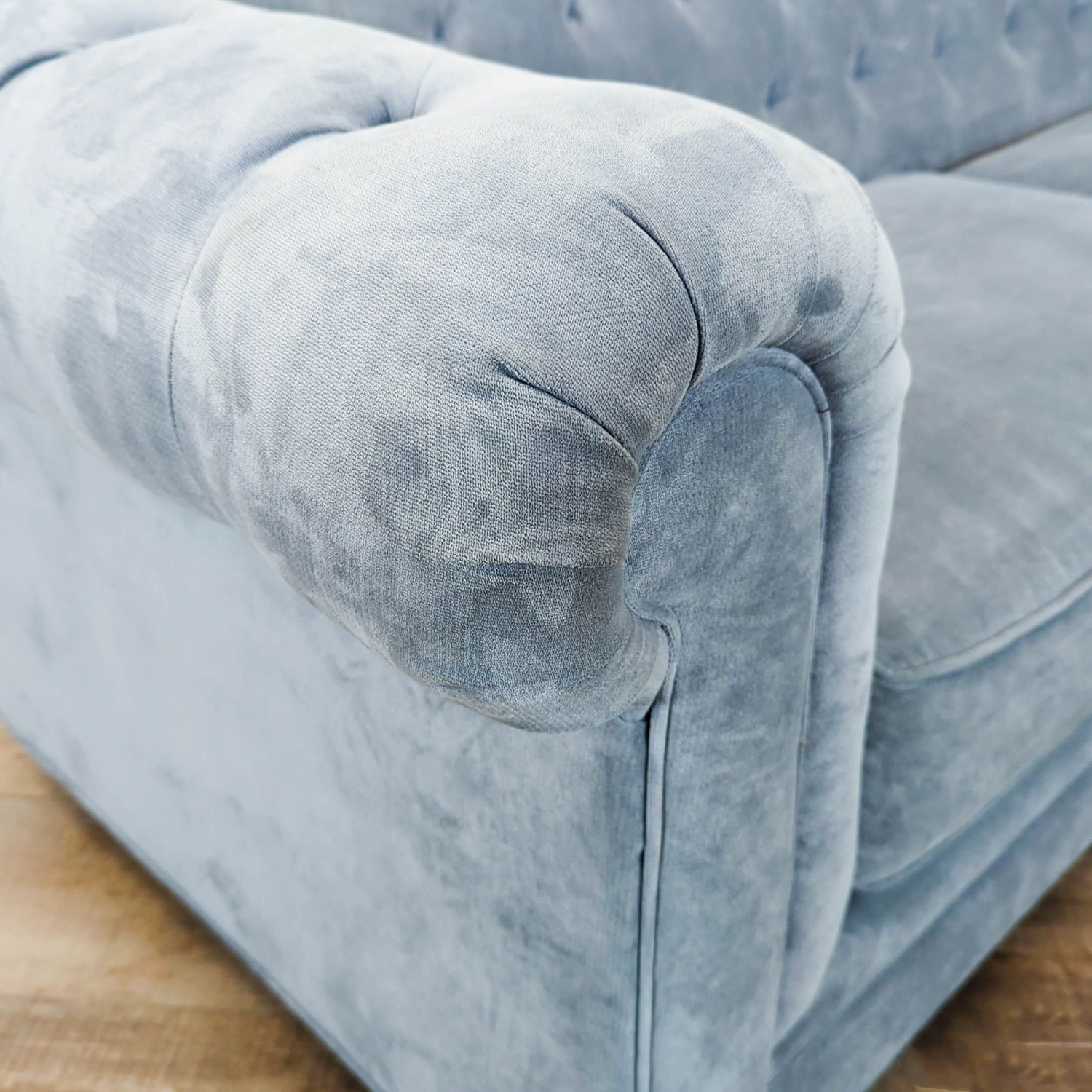 Macy's 3-Seat Tufted Velvet Sofa in Light Blue - image-2