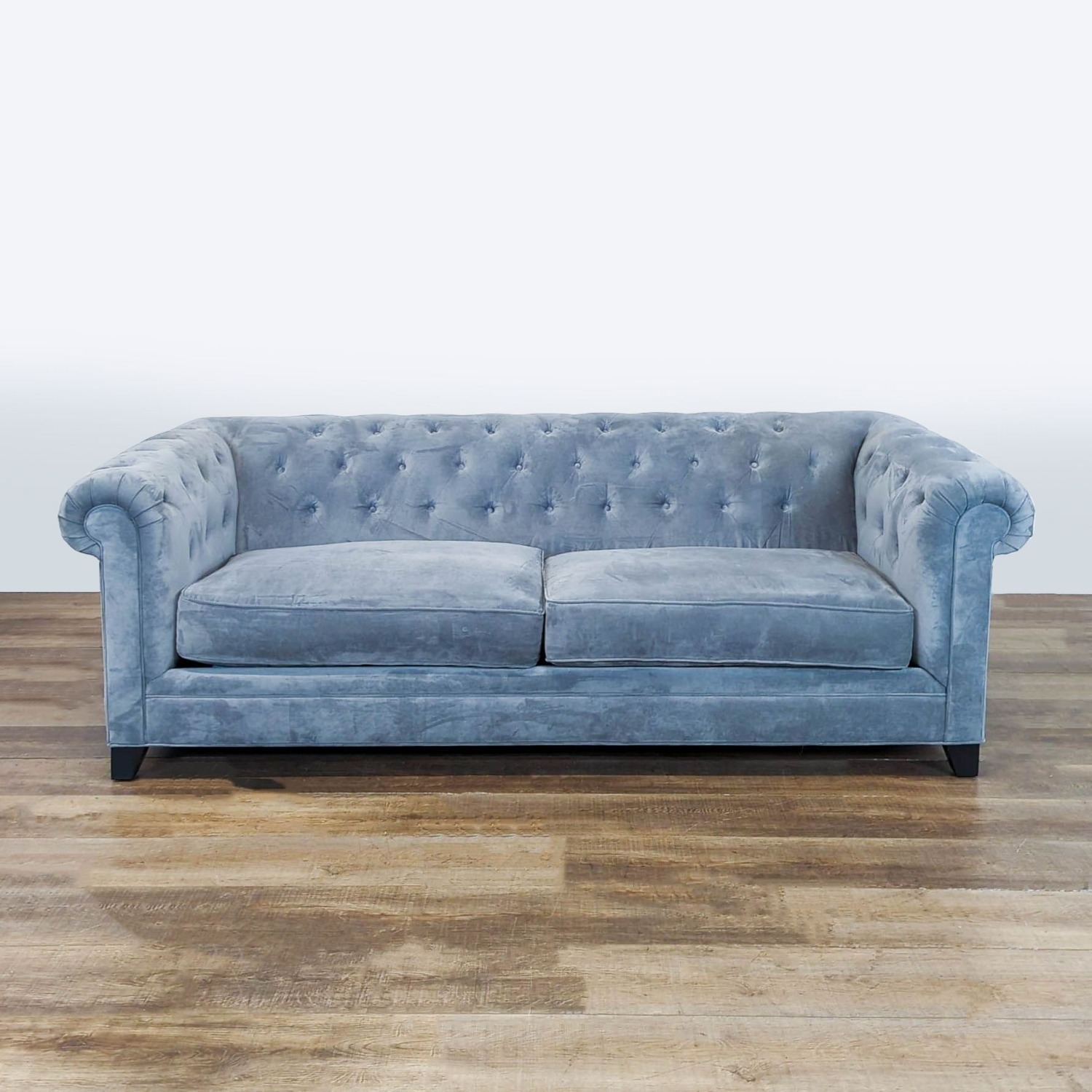 Macy's 3-Seat Tufted Velvet Sofa in Light Blue - image-0
