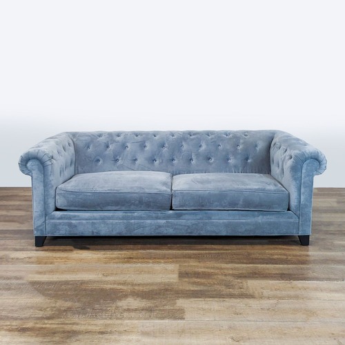 Used Macy's 3-Seat Tufted Velvet Sofa in Light Blue for sale on AptDeco