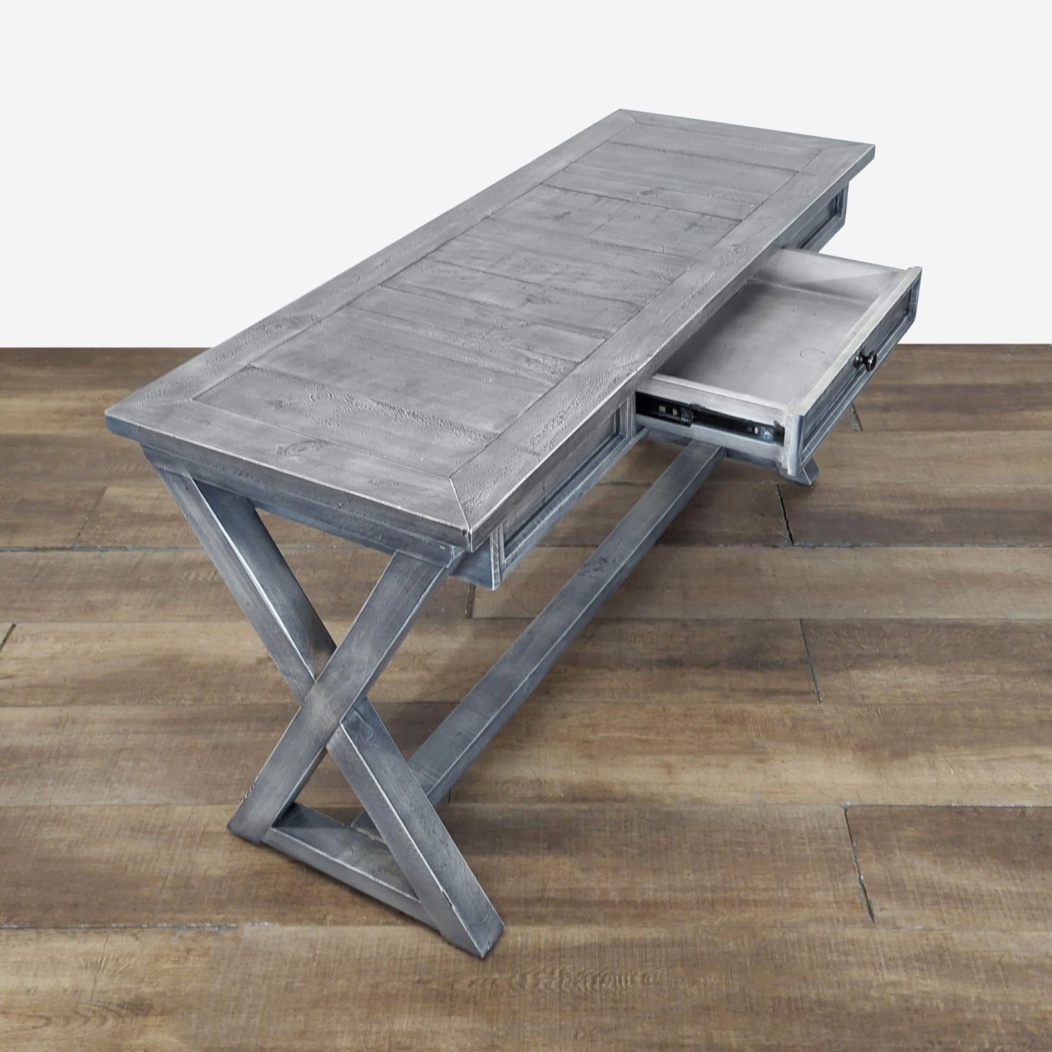 Rustic One Drawer Console Table with Crossed Legs	 - image-3