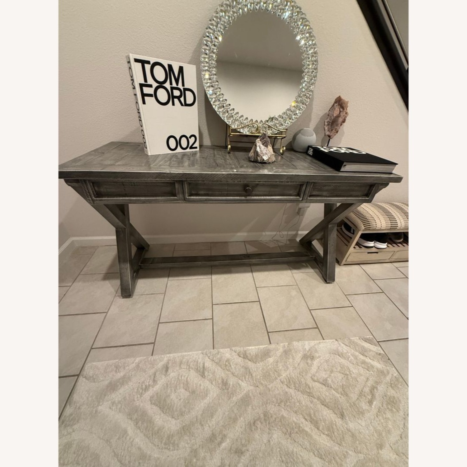 Rustic One Drawer Console Table with Crossed Legs	 - image-2