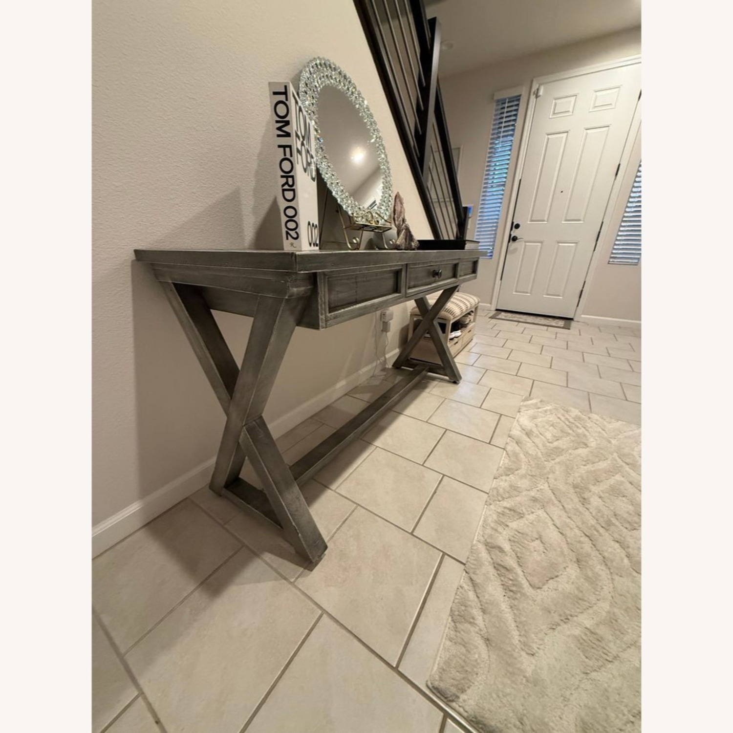 Rustic One Drawer Console Table with Crossed Legs	 - image-1