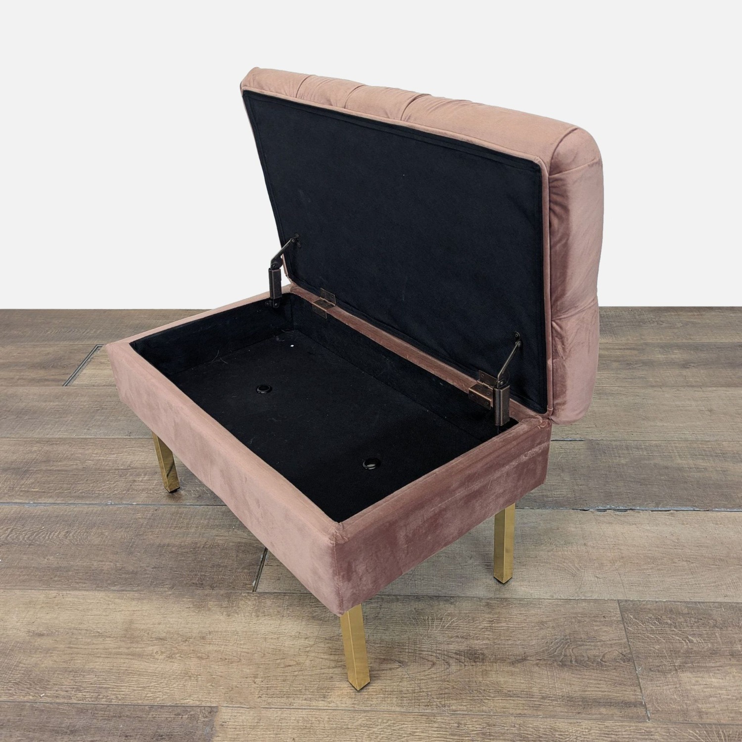 Velvet Button Tufted Storage Bench on Metal Legs - image-3