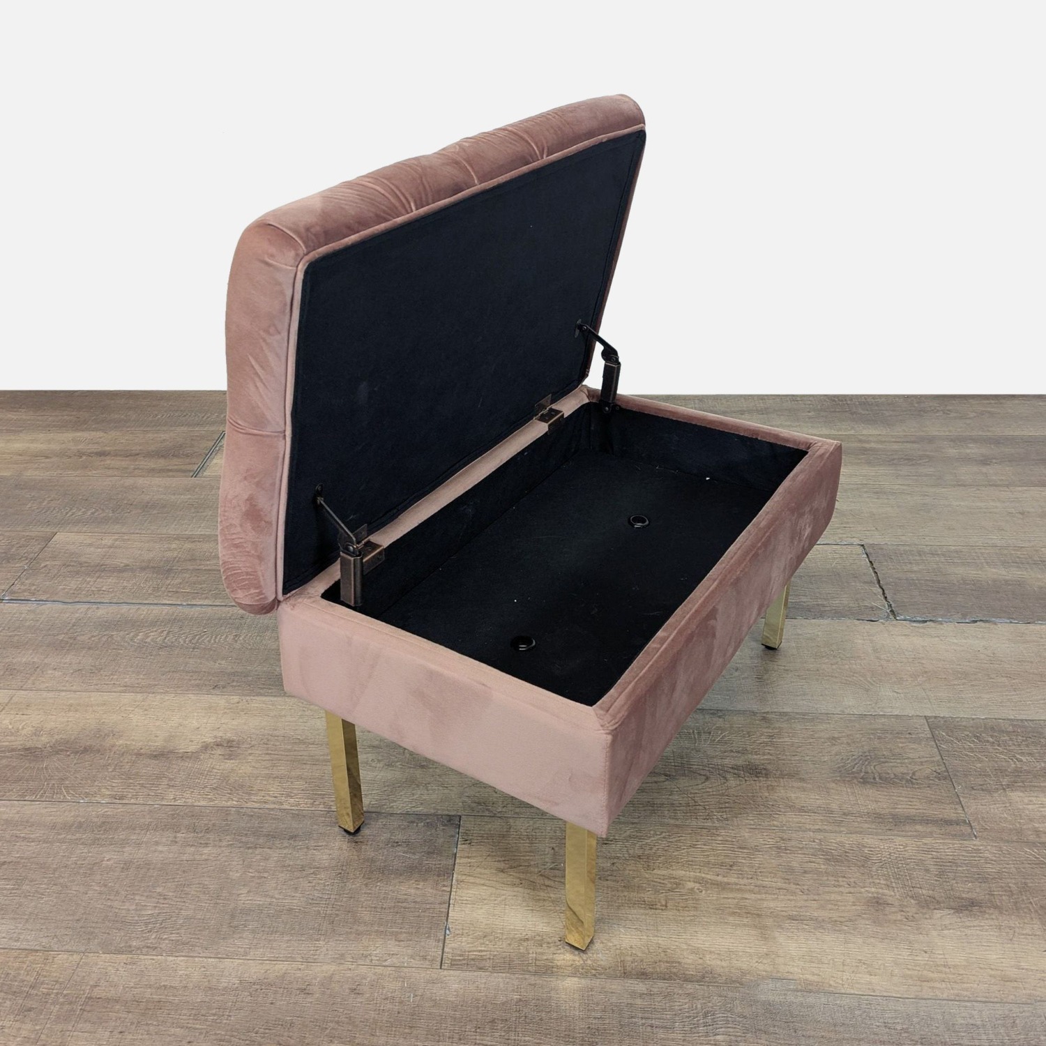 Velvet Button Tufted Storage Bench on Metal Legs - image-2