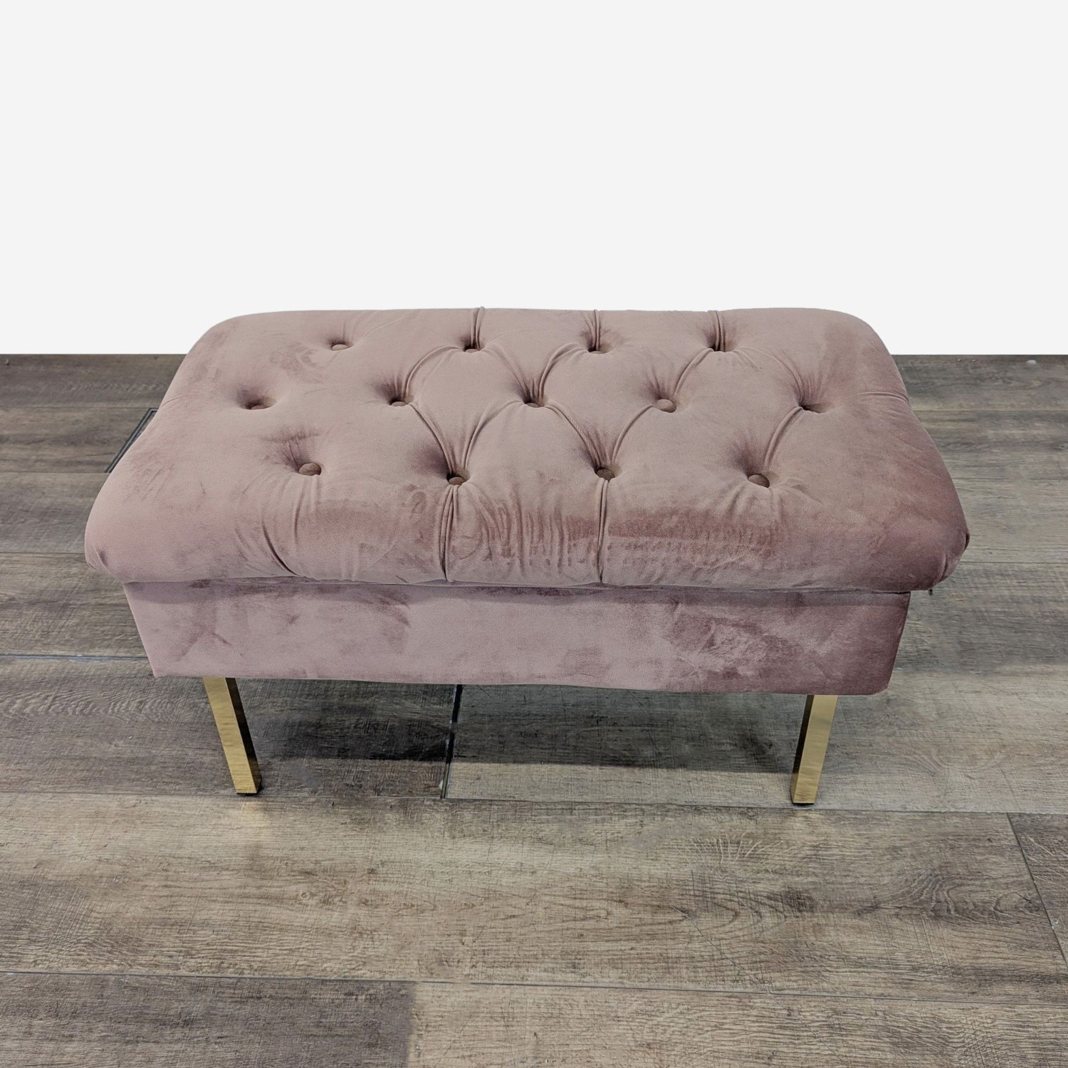 Velvet Button Tufted Storage Bench on Metal Legs - image-0