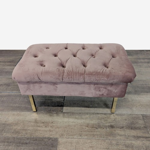 Used Velvet Button Tufted Storage Bench on Metal Legs	 for sale on AptDeco