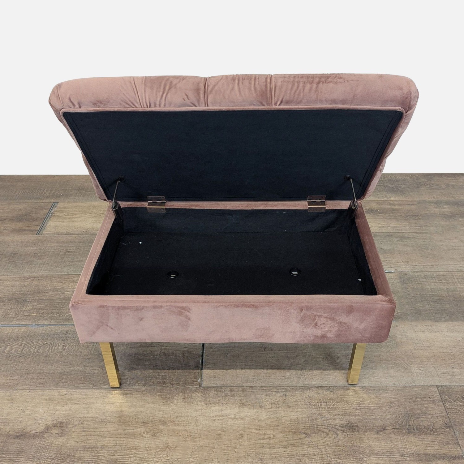 Velvet Button Tufted Storage Bench on Metal Legs - image-5
