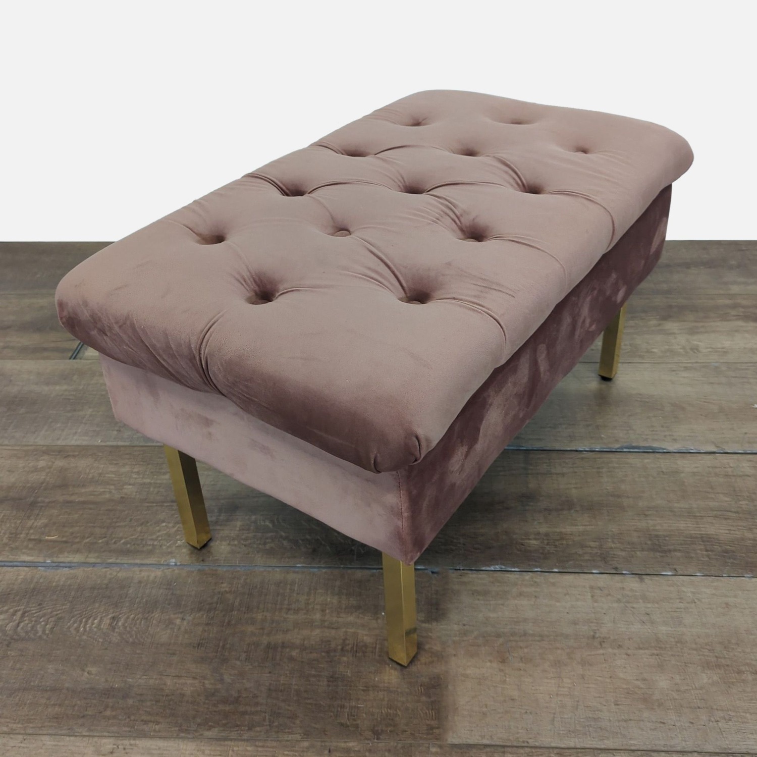 Velvet Button Tufted Storage Bench on Metal Legs - image-4