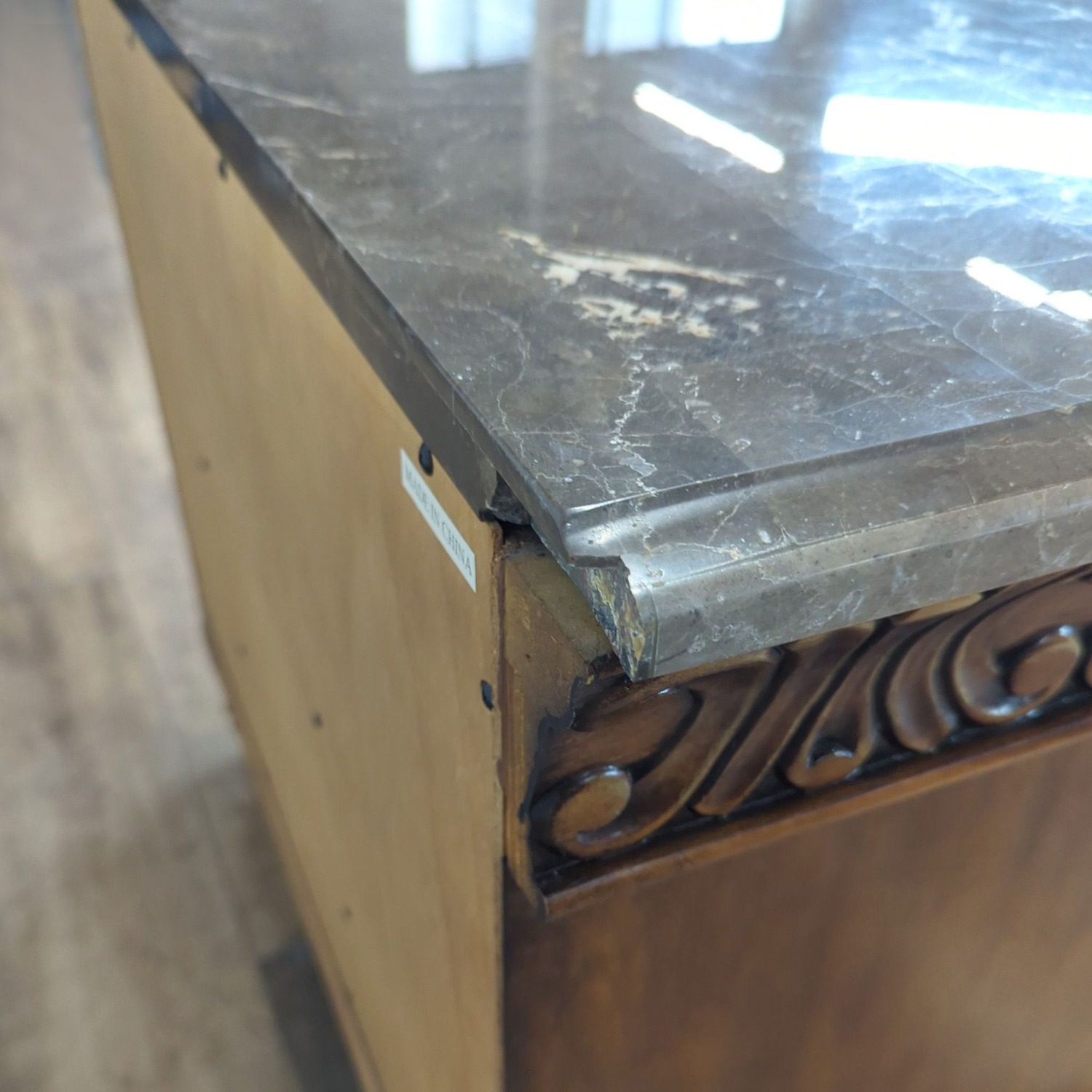 Heavily Carved Nightstand with Marble Top	 - image-5