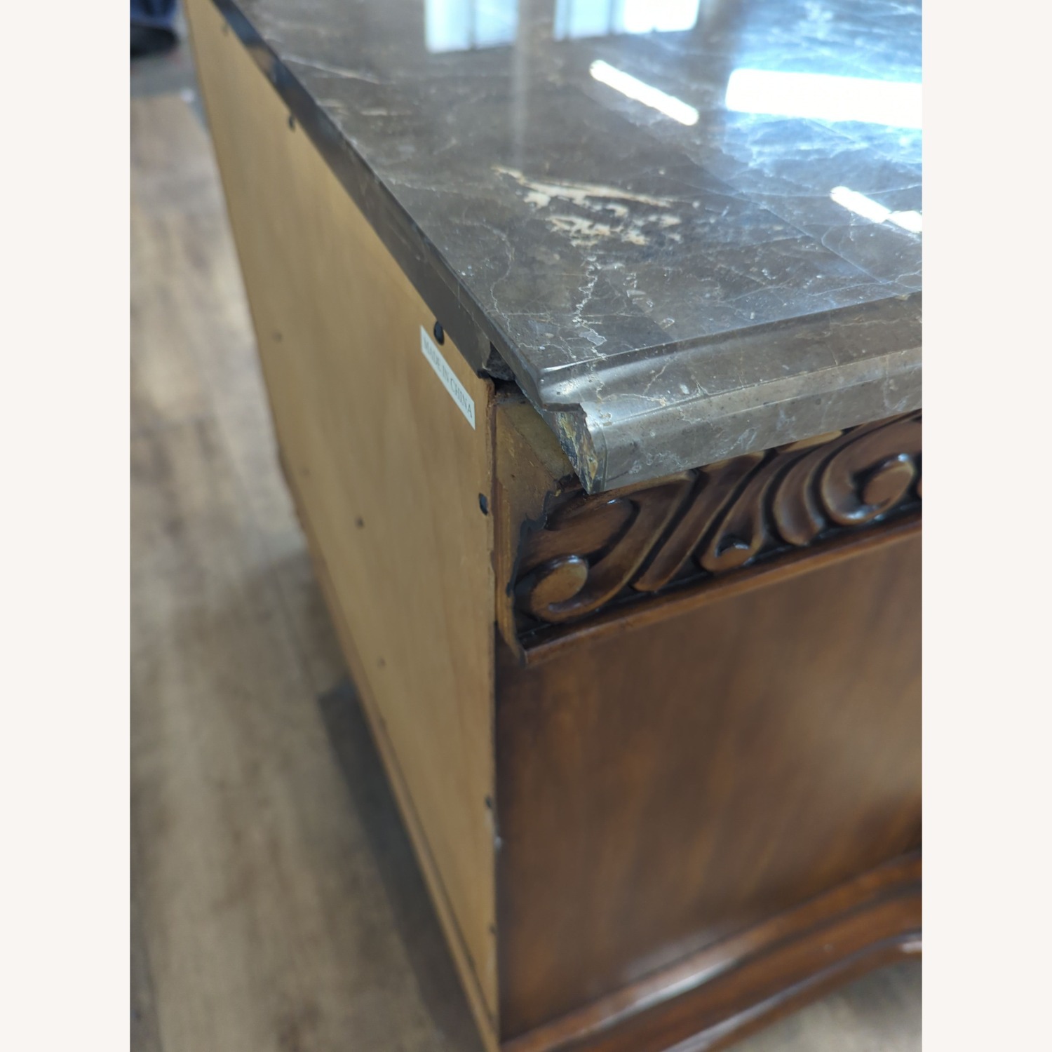 Heavily Carved Nightstand with Marble Top	 - image-7