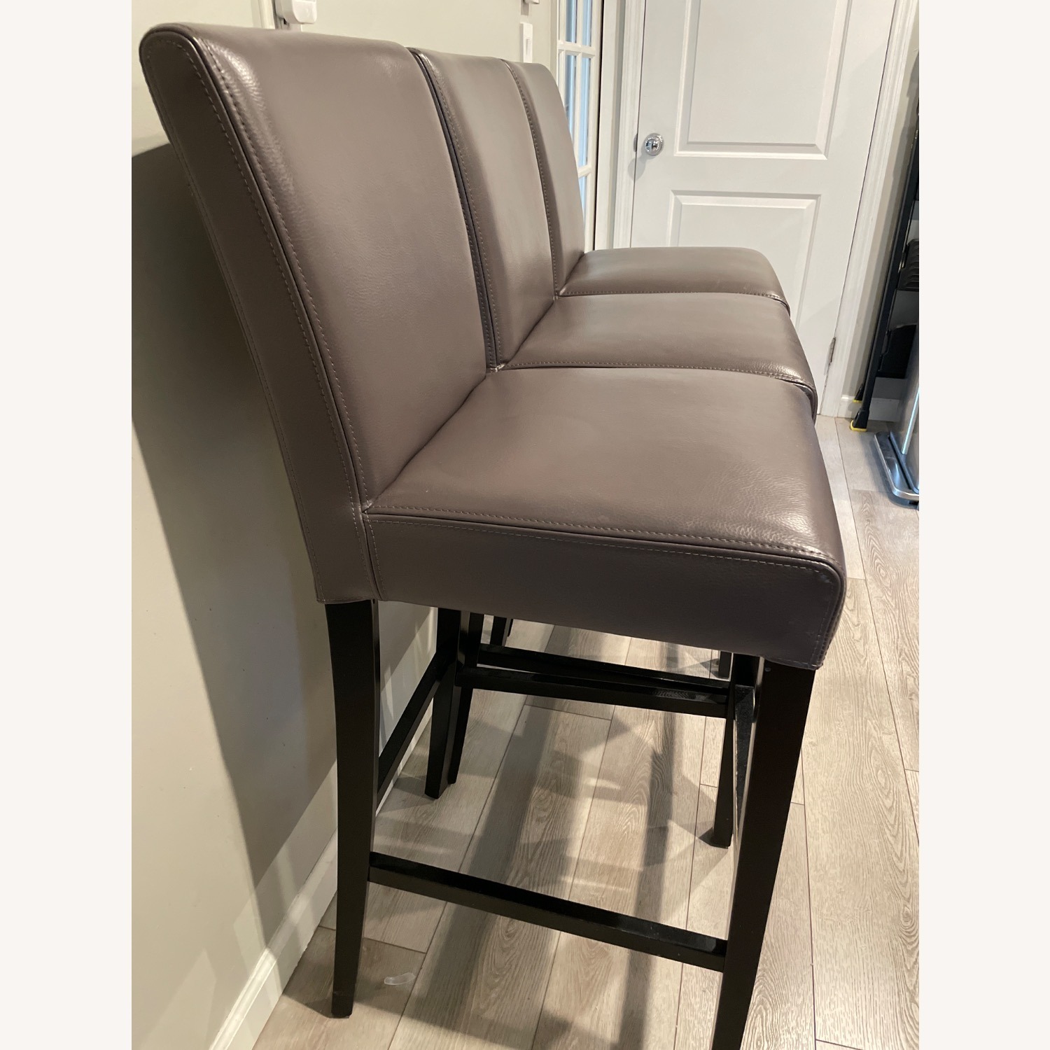 Crate & Barrel Lowe Grey Leather Bar Stool (3x) - image-3
