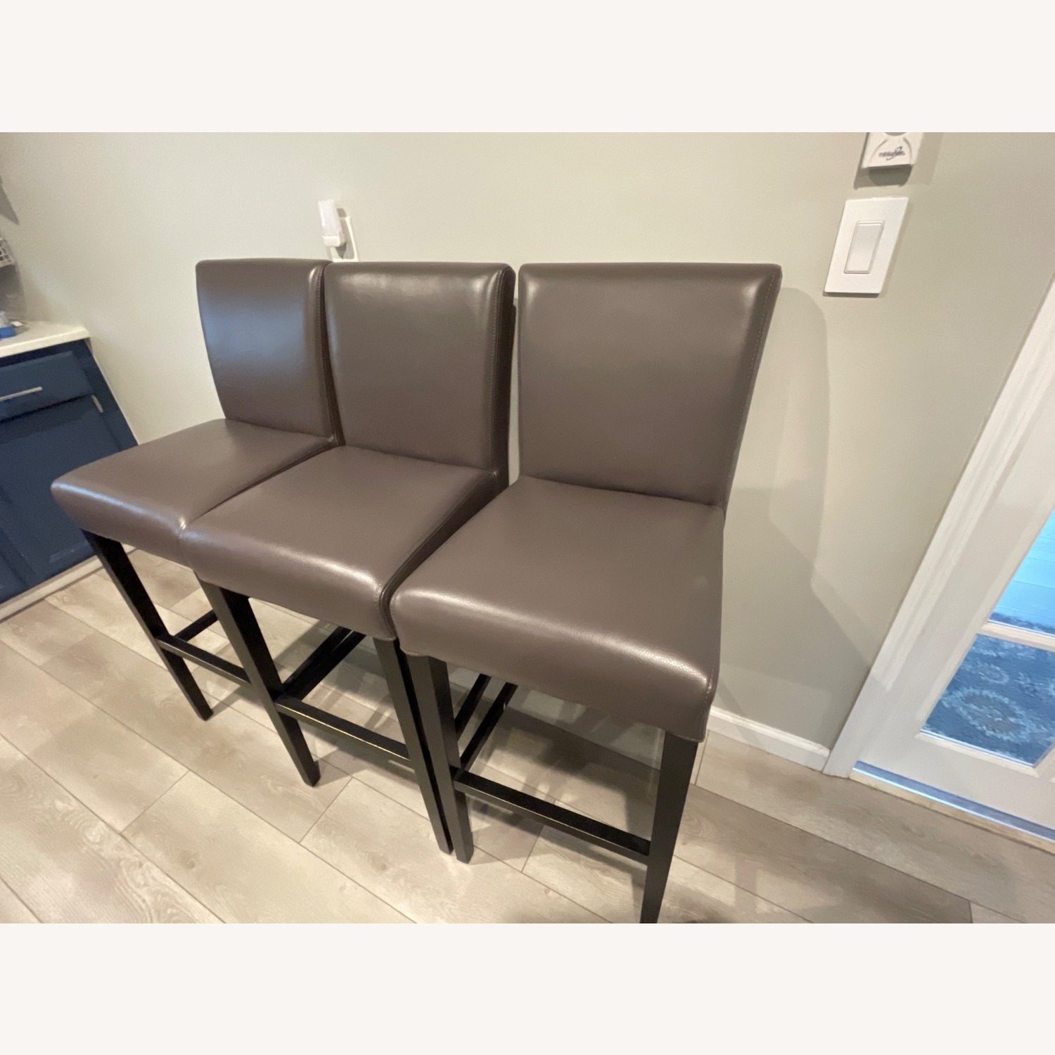 Crate & Barrel Lowe Grey Leather Bar Stool (3x) - image-2