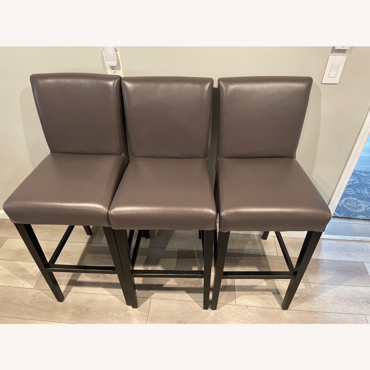 Crate & Barrel Lowe Grey Leather Bar Stool (3x) - image-1