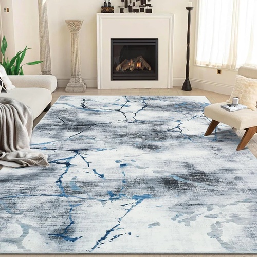 Used Garvee Blue Fabric Area Rug 9' x 12' for sale on AptDeco