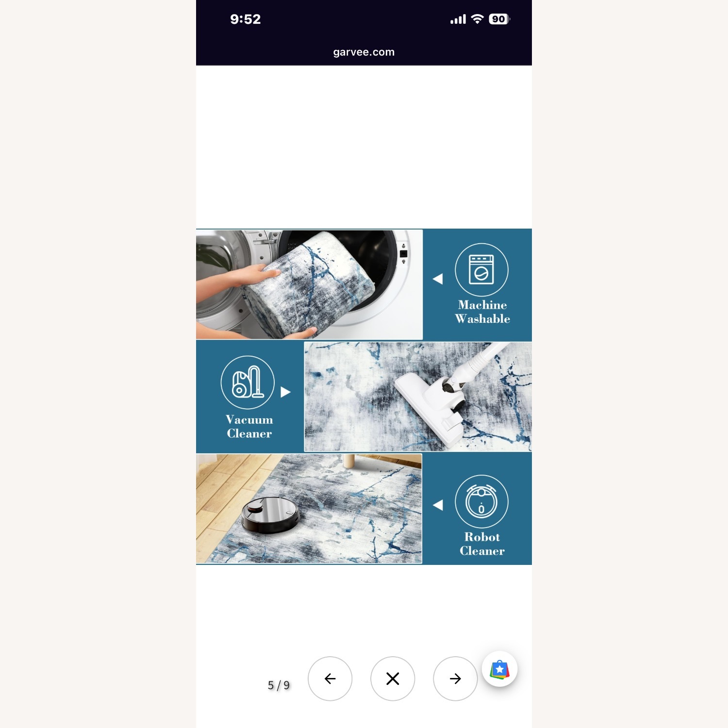 Garvee Blue Fabric Area Rug 9' x 12' - image-2