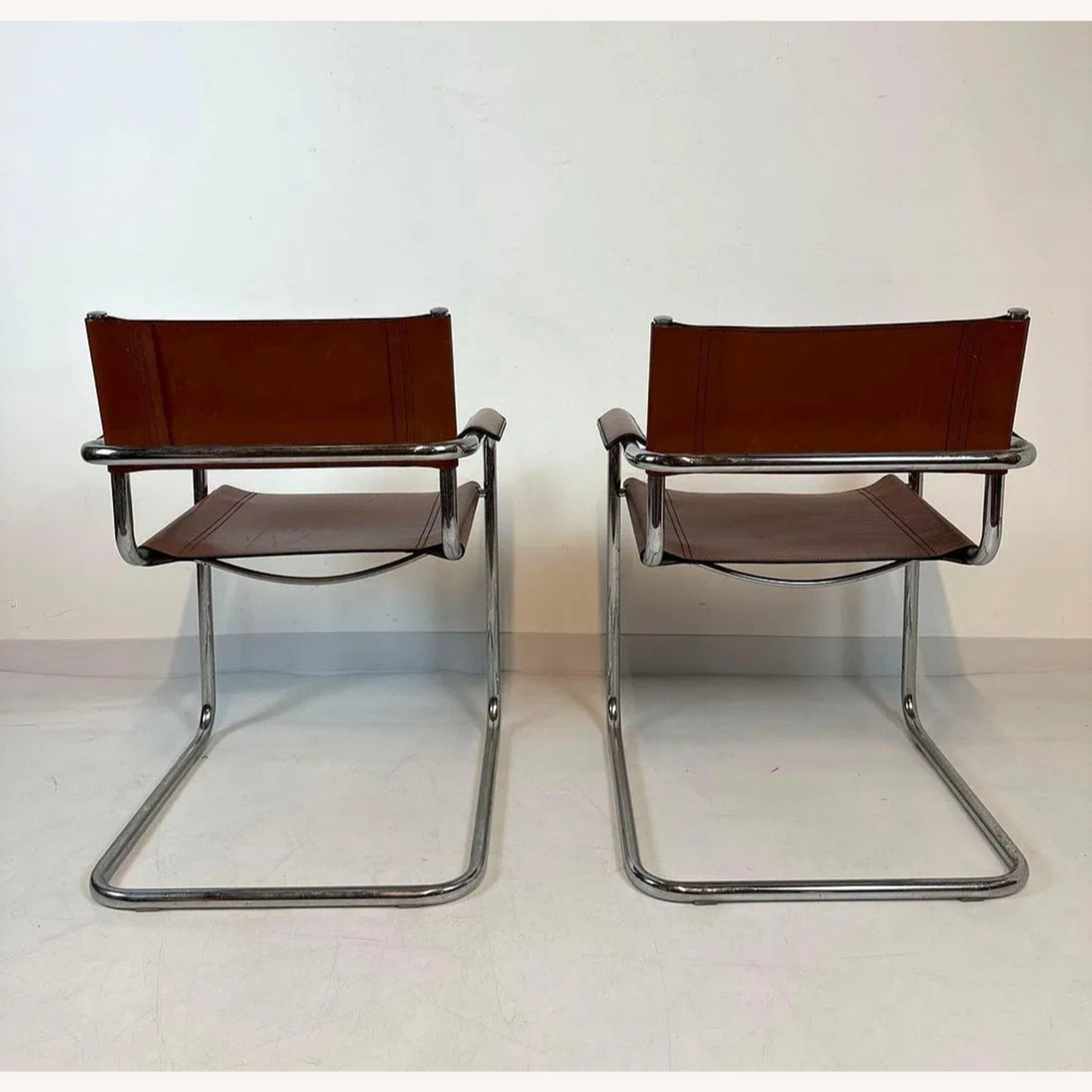 Vintage Brown Leather Breuer Style Dining Chairs - image-2