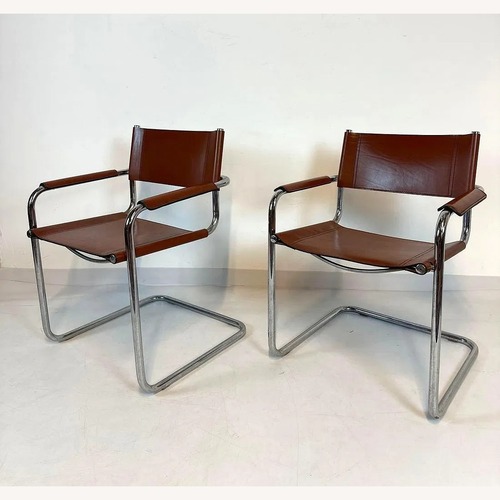Used Vintage Brown Leather Breuer Style Dining Chairs for sale on AptDeco