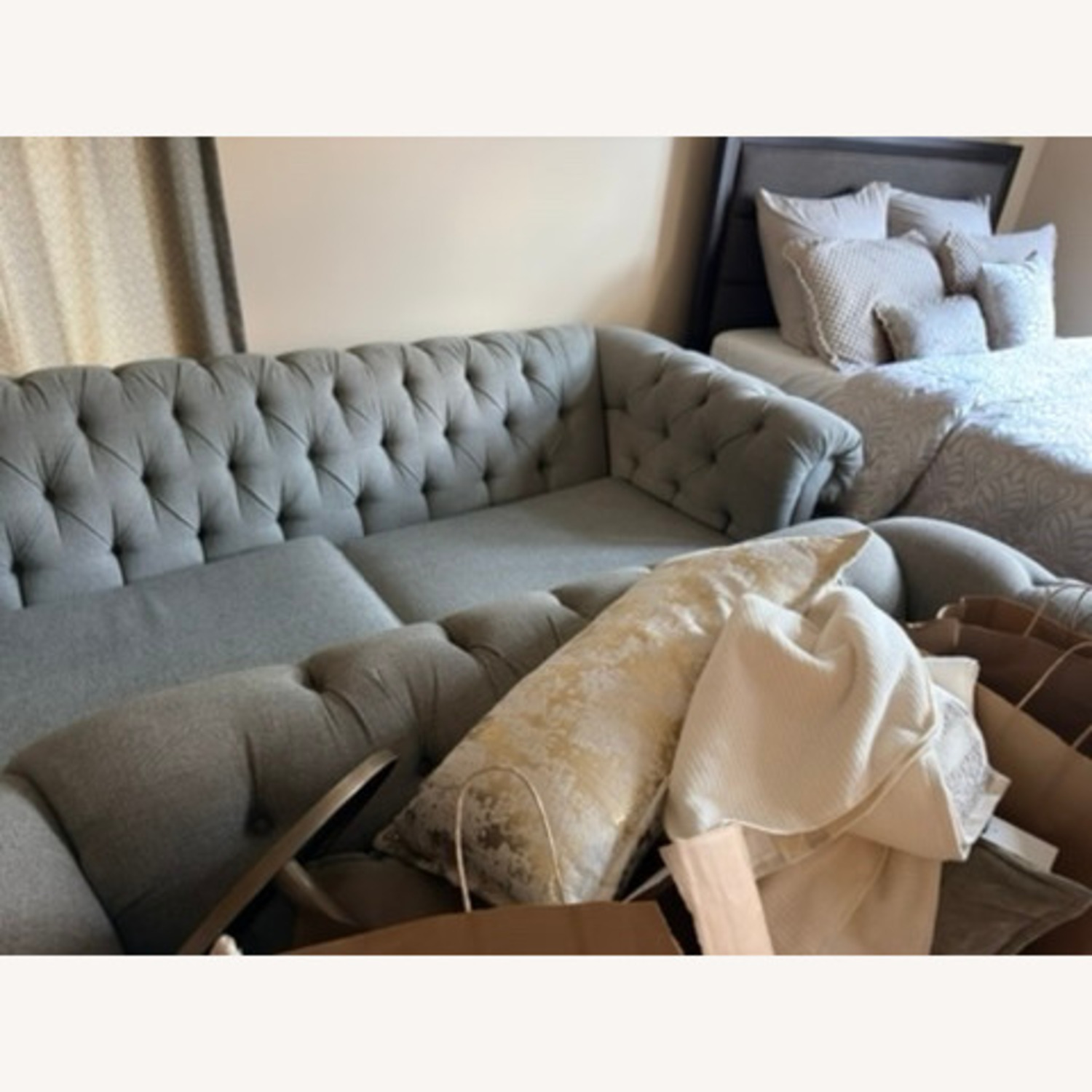 Pottery Barn Light Gray Fabric Loveseat - image-7