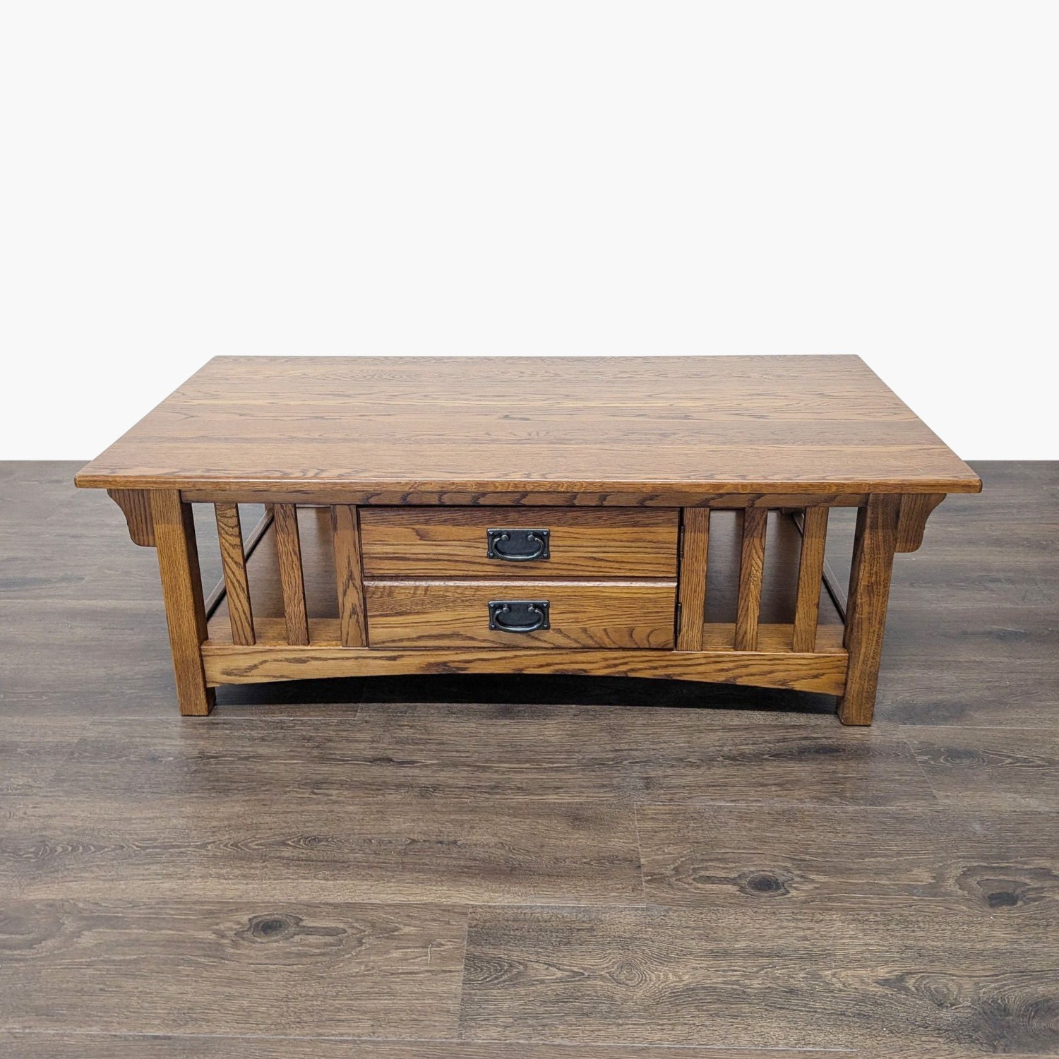 Mission Style Oak Coffee Table with Cabinet - image-0