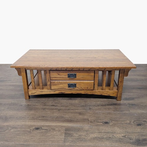Used Mission Style Oak Coffee Table with Cabinet	 for sale on AptDeco