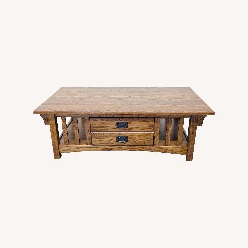 Used Mission Style Oak Coffee Table with Cabinet	 for sale on AptDeco