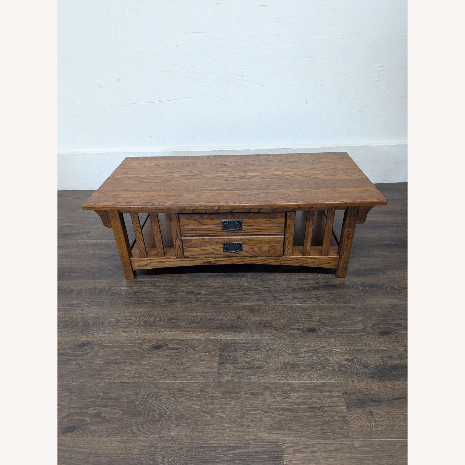 Mission Style Oak Coffee Table with Cabinet - image-6