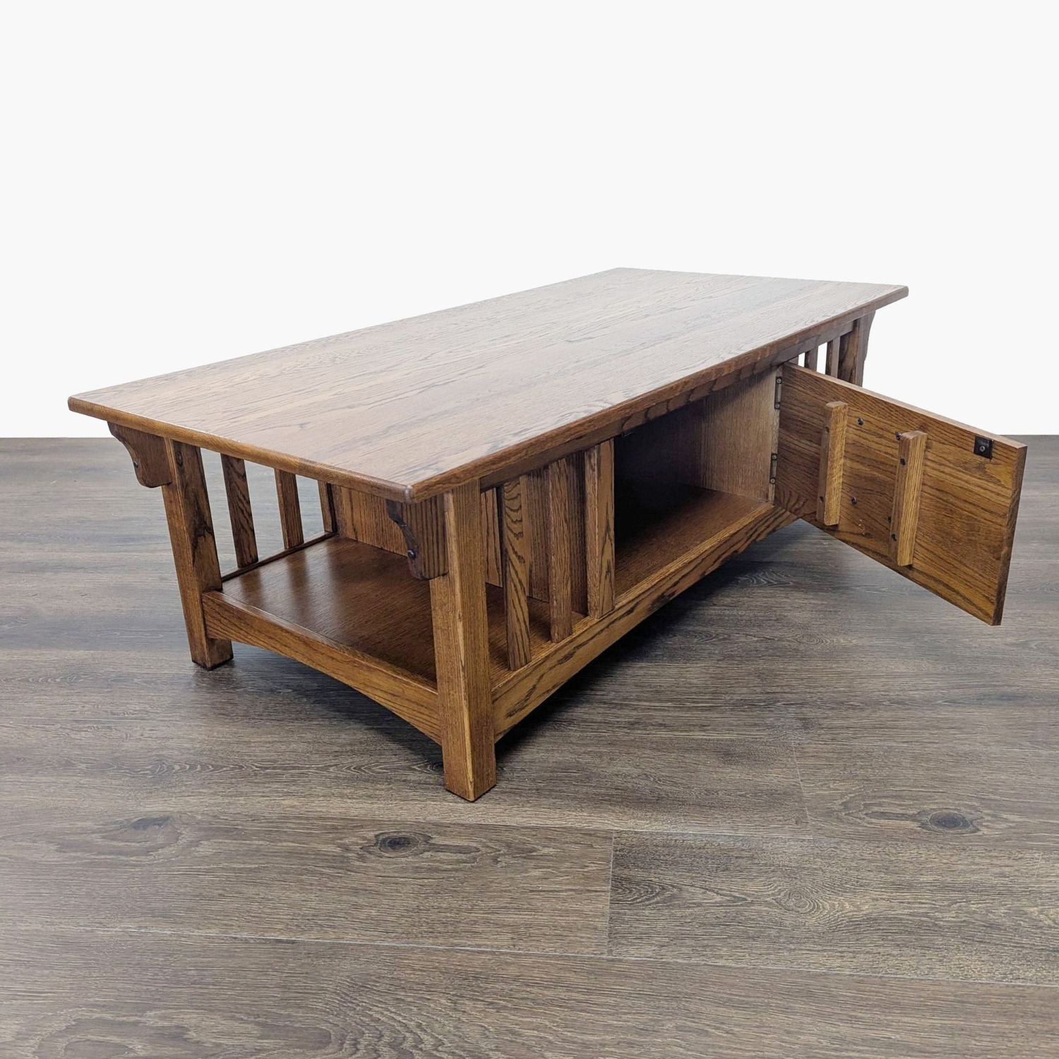 Mission Style Oak Coffee Table with Cabinet - image-2