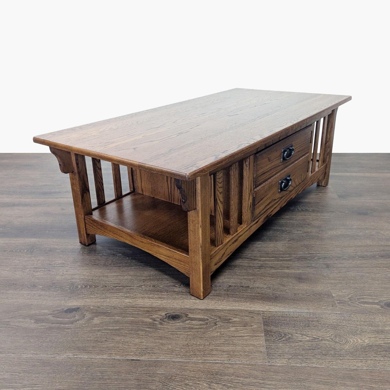 Mission Style Oak Coffee Table with Cabinet - image-1